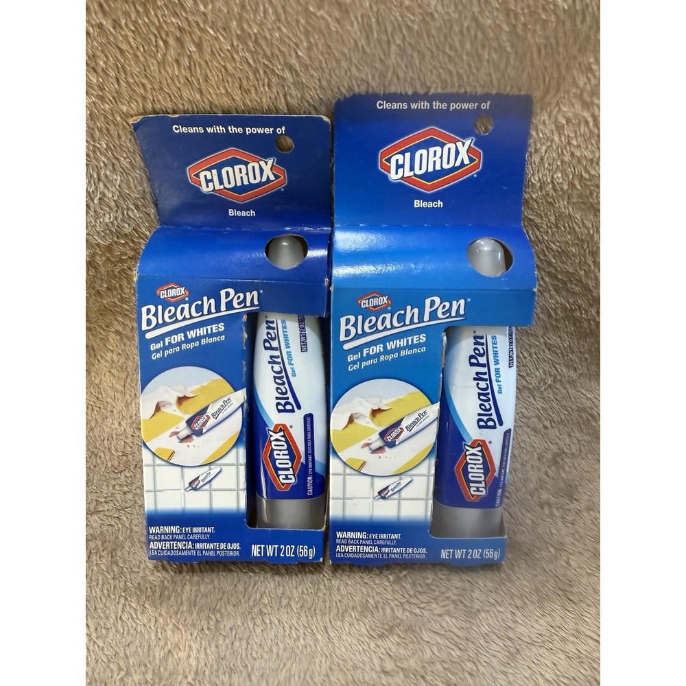 2X Clorox Bleach Pen Gel for Whites Dual Tipped 2 oz Sealed For Whites NOS